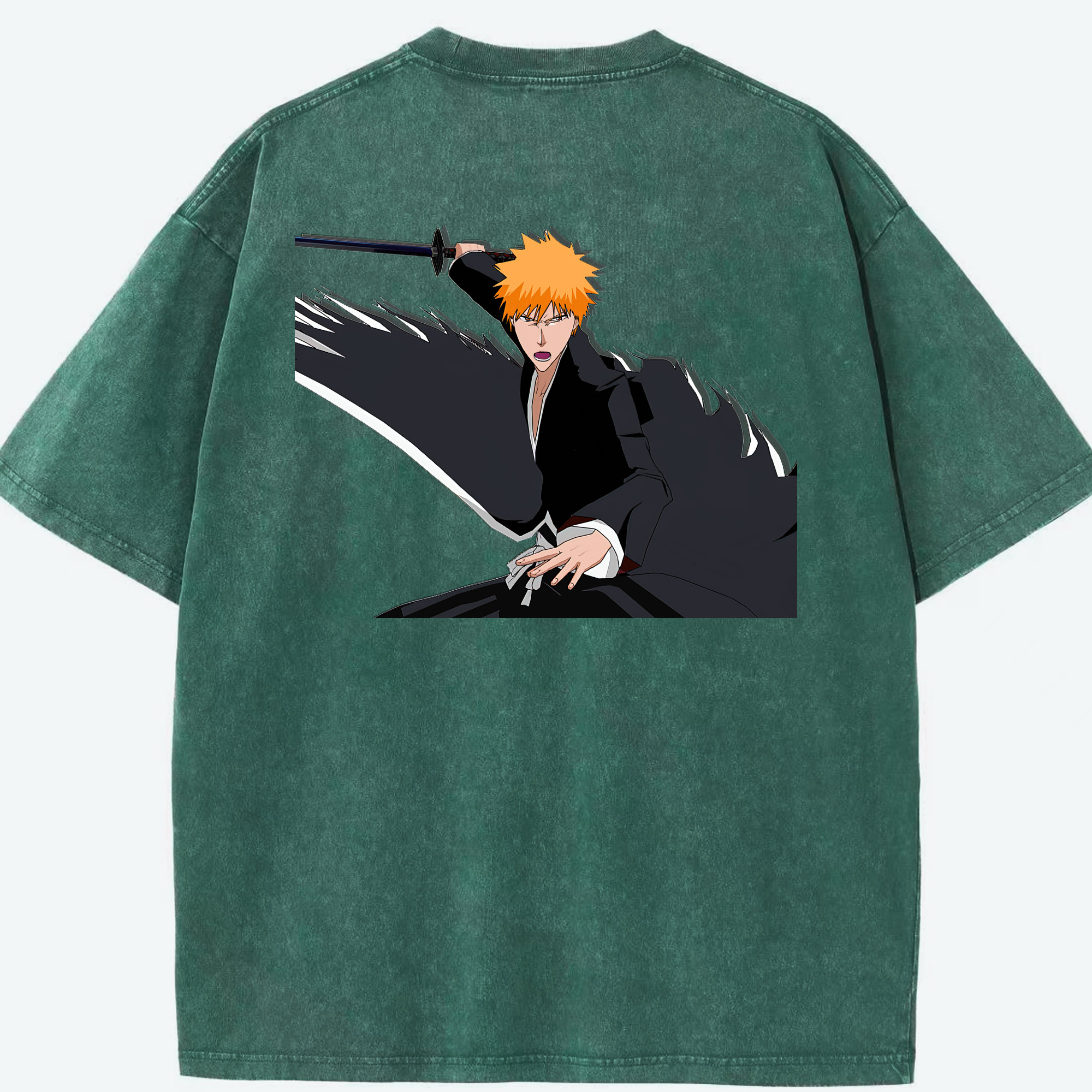 （画像用） ブリーチ 黒崎一護（くろさき いちご）BLEACH Kurosaki Ichigo 綿100% ヴィンテージ風 半袖Tシャツ（背面プリント）